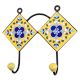 Yellow Navy Blue Floral Tiles Hooks